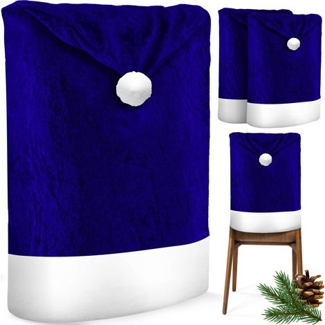 KESSER® Premium set coprisedia natalizio coprisedia cappello di Babbo Natale decorazione natalizia per sedie slipcovers  blu / bianco / 2 pezzi - Babbo Natale