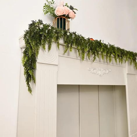 Haie artificielle - Plante artificielle - Guirlande de cèdre réaliste de 180 cm aux branches flexibles - Lot de 2 pour décoration intérieure et extérieure - Verte (1/5)