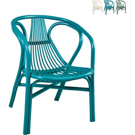 Poltroncina in rattan stile vintage per interno ed esterno Les Bateaux - Turchese