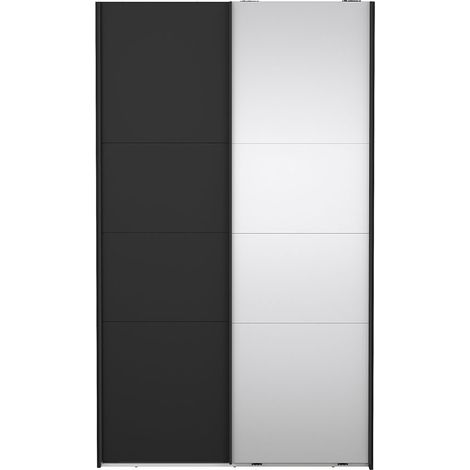 Catania Kleiderschrank 201x119x65cm, 1 Schiebetür, 1 Schiebetür mit Spiegel matt schwarz. (1/5)
