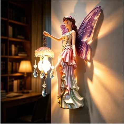 Applique murale féerique - VANGUARDIS - Lanterne en cristal - Veilleuse princesse ange - LED décorative