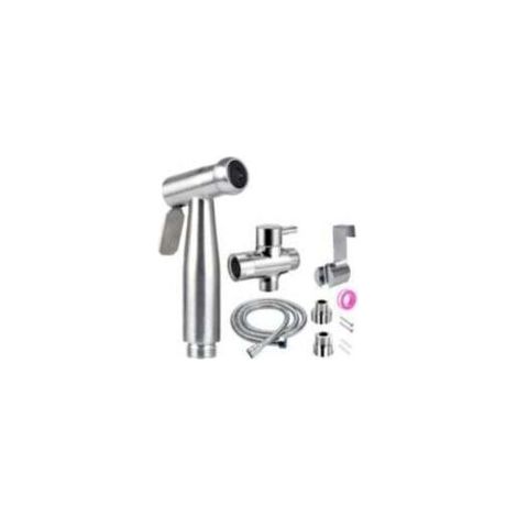 Komplettes WC-Bidet-Set – WC-Bidet-Set mit 3-Wege-Ventil (1/2"–3/8")  Standard-Französische Größen (Silber) – Crezuo