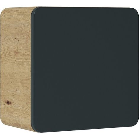 Caisson meuble haut de salle de bain - Chêne artisanal doré et noir mat - L35-H35-P22 - ARRIBA (1/2)