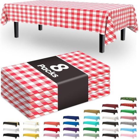 Nappes jetables en plastique, lot de 8, imperméables et résistantes, idéales pour les pique-niques, les fêtes et les anniversaires. 137 x 274 cm. (1/5)