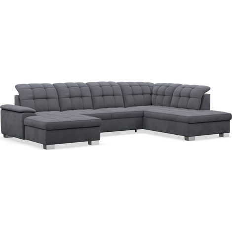Selsey Jamaal - Wohnlandschaft mit Schlaffunktion und Stauraum, linksseitig, Velours hydrophob, dunkelgrau (1/5)