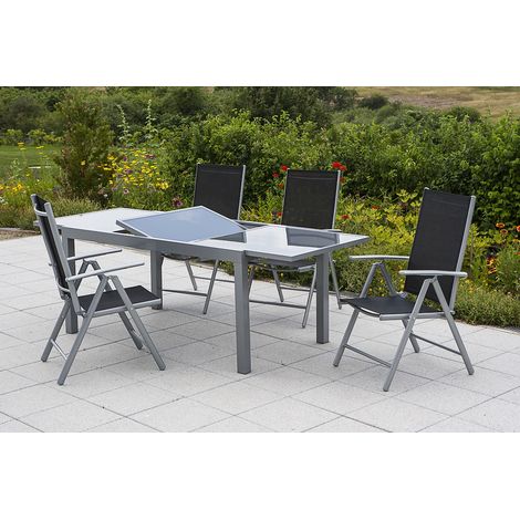 Amalfi Set 5tlg 4 Sessel schwa Tisch 120(180)x90cm Alu/Textil