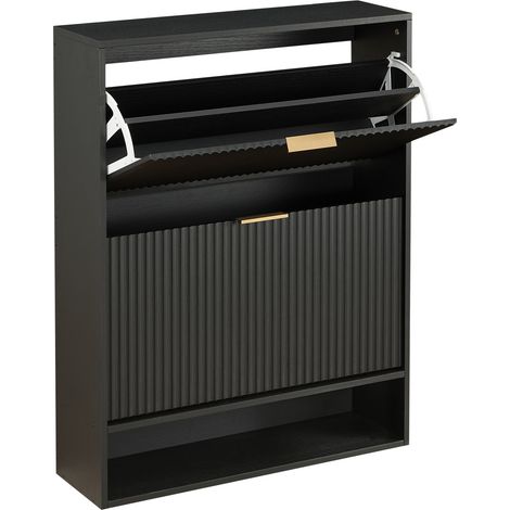 Schuhschrank 80 x 24 cm mit geriffelter Front, schwarz, MODENUIT (1/5)