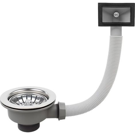 Kit de déchets d'évier de cuisine, drain d'évier en acier inoxydable de 1½ "avec débit carré et filtreur de panier, raccords de déchets d'évier universels (114mm) (1/4)
