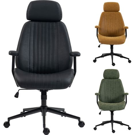 Fauteuil de Bureau Rétro DYHOME Chaise Gaming Ergonomique Simili Cuir Dossier Haut 136kg Noir (1/5)