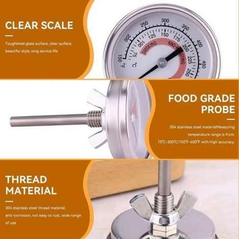 Thermomètre De Four - Acier Inoxydable 304 - Plage 75 °C À 300 °C - Pour Barbecue Four À Pizza Fumoir - 1 Pièce (1/4)