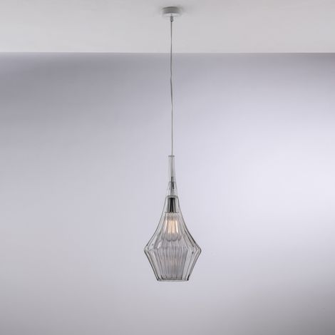 Sospensione in ferro con vetro grigio pyrex 1 luce H.50 - MAX150 - Ø20