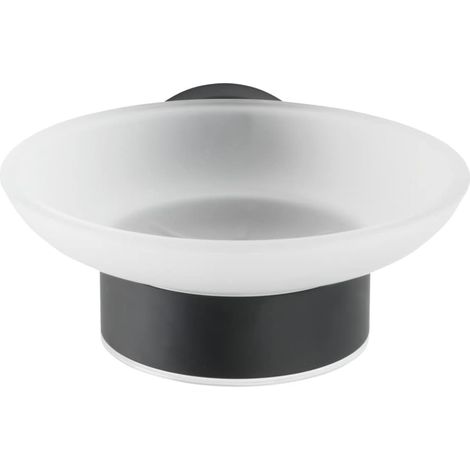 Porte-savon mural WENKO Bosio noir inox mat 11 cm, accessoire salle de bain design en verre, fixation sans perçage, distributeur noir élégant pour douche ou lavabo (1/4)