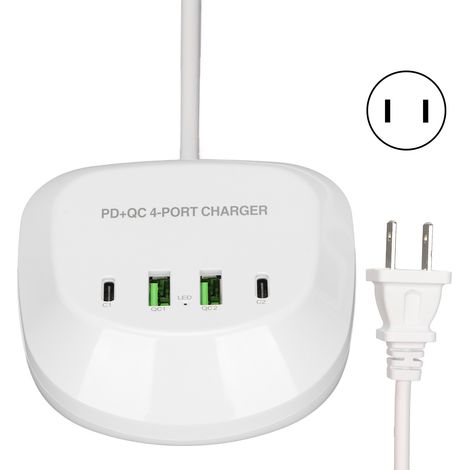 4-Port-USB-Ladestation T3P+ mit 2 Typ-C- und 2 QC3.0-Anschlüssen für Handys und Tablets, 100-240 V (US-Stecker)