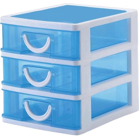 Vitrines cosmétiques, accessoires de toilette, organisateur de salle de bain, boîtes de rangement, meuble de rangement de comptoir à 3 tiroirs-blue (1/5)