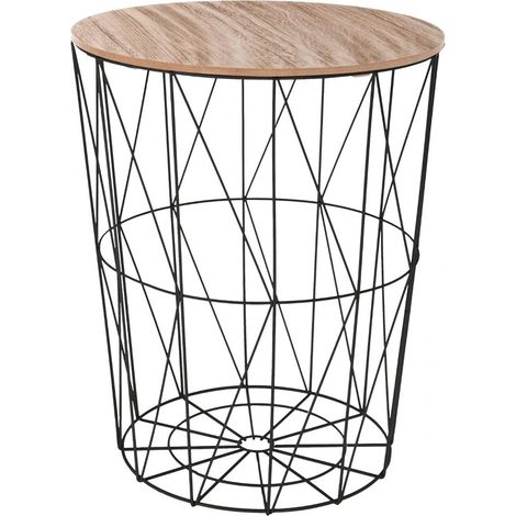 Korbtisch Beistelltisch Metall Korb mit Holz Deckel 47 x 47 x 57 cm (1/7)