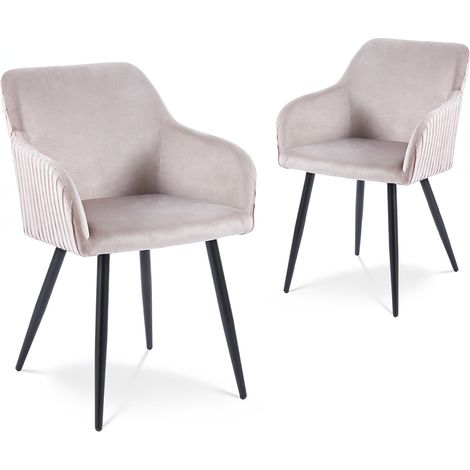 Lot de 2 chaises en velours beige pieds en métal noir DEVOR (1/5)