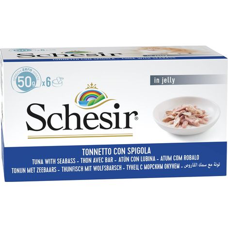 Schesir Ocean, Cibo Umido per Gatti Adulti al Gusto Tonnetto con Spigola - Totale 2.4Kg (48 Lattine Da 50g) (1/4)