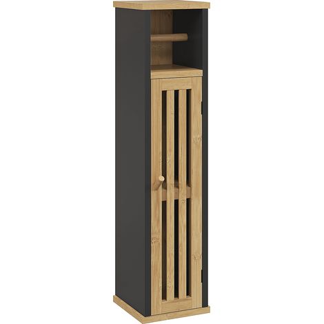 HOMCOM Mobile Contenitore con Ripiano Aperto e Armadietto in Bambù e MDF Nero (1/5)