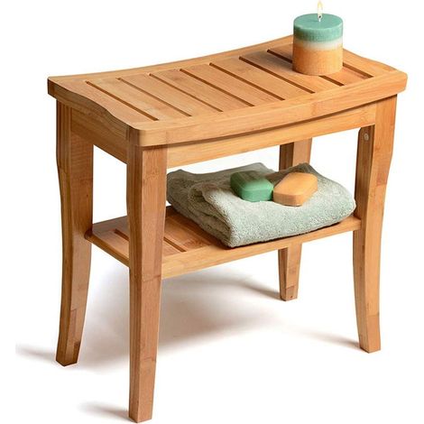 Sgabello da Bagno in bambu Naturale con Panca Ripiano Portaoggetti bamboo