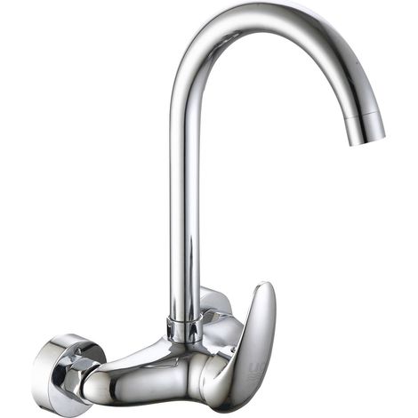 Robinet mural de cuisine monocommande cromo – Bec pivotant – Cartouche céramique 40mm – Entraxe 15cm – Pour lavabo et évier – Dp Griferia - GC11049 (1/2)