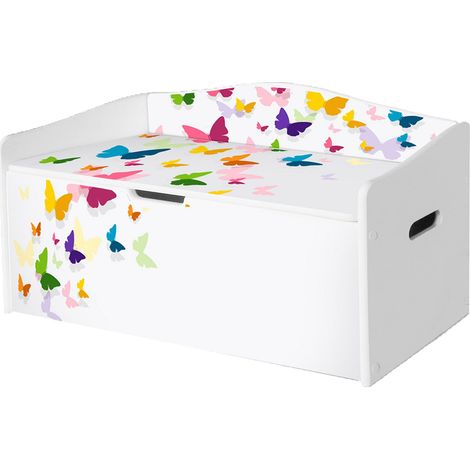Baule portagiochi in legno per bambini con stampa organizer con farfalle L68xP28xH40 cm BUTTERFLIES