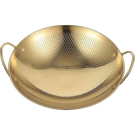 Poêle wok en acier inoxydable, poêle à frire chinoise, structure alvéolée, casserole chaude-27.50X23.50X6.00CM-Golden (1/4)