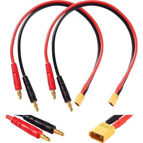 2 Pièces XT30 à 4.0 Banane Plug RC Câble de Charge de la Batterie, Connecteur XT30 à 4mm Fiche Banane avec 30cm 14AWG Câble en Silicone, pour RC Hélicoptère Quadcopter Lipo Batterie (1/5)