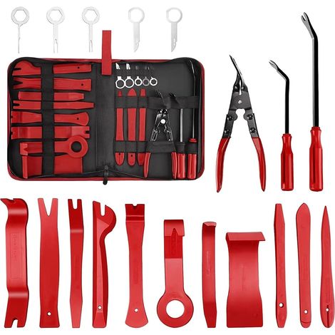 Kit D'outils Kit d'outils de suppression de tableau de bord de garniture de panneau de pince de porte ensemble d'outils de réparation d'ouverture de voiture automatique Ensembles d'outils(19 PCS RED) (1/5)