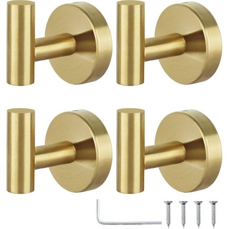 Handtuchhaken, Badezimmer-Garderobenhaken, Bademantelhaken, Edelstahl-Haken, schwerer Tür-Handtuchhalter,4 Stück (goldener Einzelhaken ohne Lochung) (1/4)