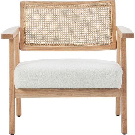 Fauteuil en tissu bouclé écru et cannage naturel - Tim (1/5)