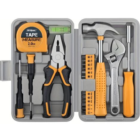 Kit d'outils universel 20 pièces - Boîte à outils en plastique jaune, sans électricité ni piles, matériau durable, idéal pour dortoirs universitaires, appartements et chambres, parfait pour les femmes (1/5)