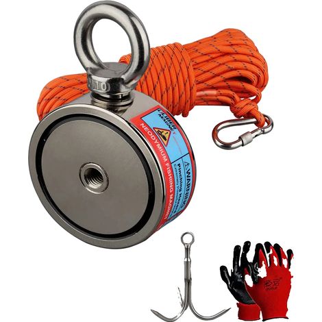 Imán de rescate, material de neodimio, fuerza de atracción de 300 kg, 75 mm de diámetro, capacidad de 250 kg en ambos lados, fuerza de atracción magnética (1/5)
