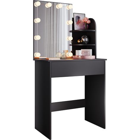 SONNI Schminktisch mit einer geräumigen Schiebeschublade 70x40x140cm Schminktisch mit LED-Beleuchtung in 3 Farben Schwarz (1/5)