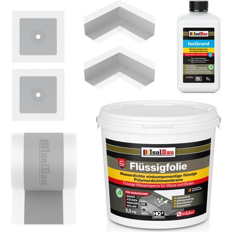 Isolbau Dichtset Badabdichtung Dusche Flüssigfolie Dichtfolie 5,5 kg Dichtband