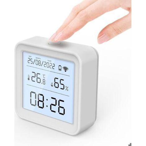 Thermomètre Hygromètre Intérieur WiFi Écran Rétroéclairé pour Chambre Bébé Blanc (1/5)