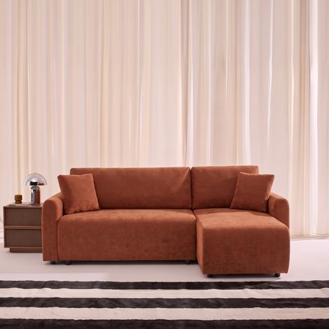 Canapé d'angle réversible. convertible. 3 places tissu avec coffre - Berlin Tissu Terracotta (1/5)