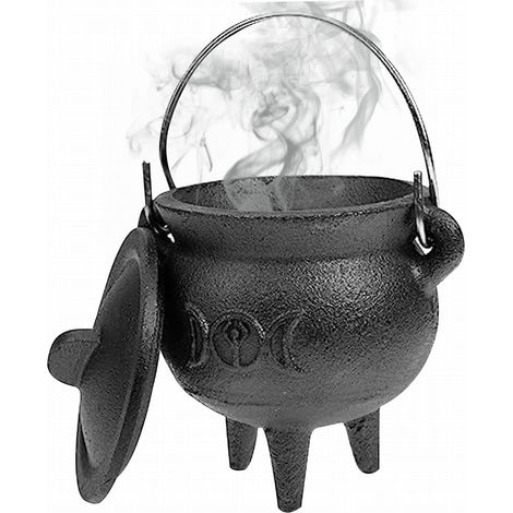 Chaudron - Avec Couvercle Et Poignée - Pour Bougies Et Encens - 10 X 10 X 8 Cm - Métal - Décoration Halloween Et Rituel - 1 Pièce