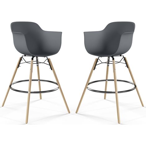 Bar Stool - Scandinavian Design - Wooden Legs - Pack of 2 - Nordika Dark grey