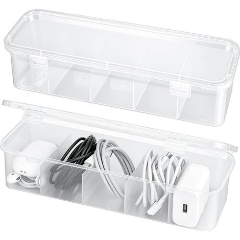 2 Boîtes Rangement Câbles, Organiseur Bureau Transparent Avec 4 Séparateurs (1/5)