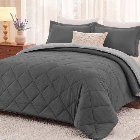 Parure de lit 3 pièces pour très Grand lit – Couette Anthracite et Grise pour Toutes Les Saisons – 1 Couette (264,2 x 233,7 cm) et 2 taies d'oreiller (50,8 x 91,4 cm) (1/5)