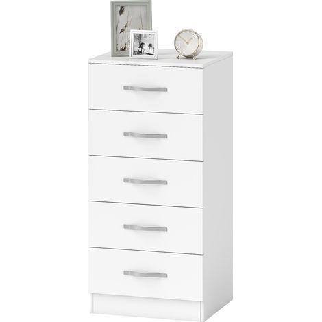 HOMCOM Mobile Cassettiera 5 Cassetti Moderna in Truciolato 40x35x85 cm Bianco (1/5)