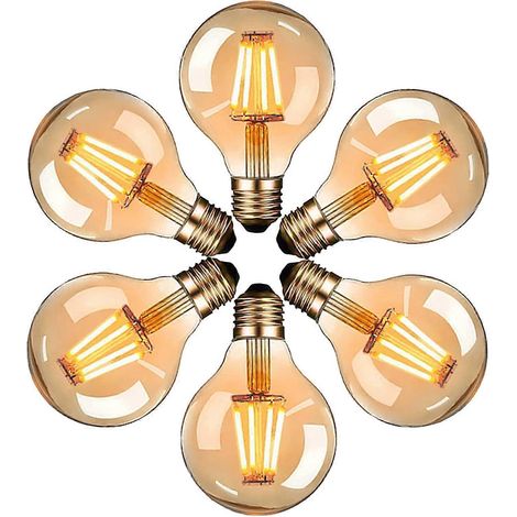 Ampoules LED Edison, culot G80 E27 4W, blanc chaud 2700K, style rétro, non dimmables, lot de 6 (1/5)