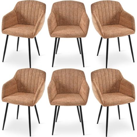 Goeurvant Sedie da pranzo minimaliste con seduta ampia e braccioli ergonomici, combinazione di comfort ed eleganza - Set di 6 - Marrone-Chenille