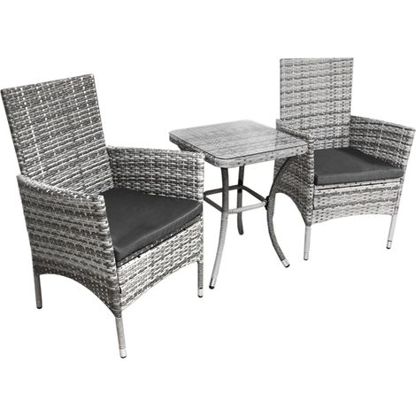 Jardí Conjunto Muebles Jardín Exterior Set Bistro Ratán Gris Claro 2 Personas Dos Plazas Mesa con Tablero Vidrio Asientos Fundas Desenfundables Lavables Capa Protectora UV Cubierta Impermeable GRATIS (1/5)