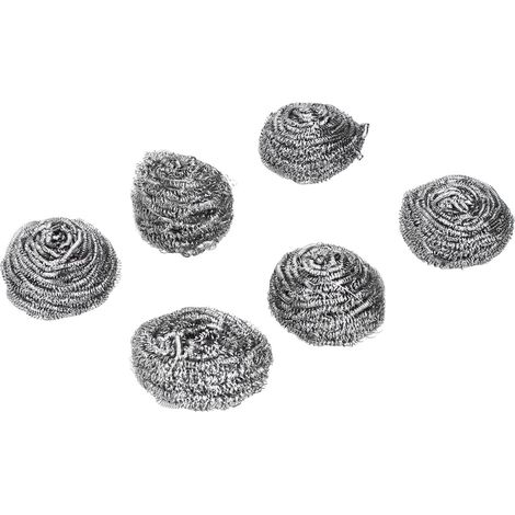 Lot de 6 éponges métalliques inoxydable pour nettoyage cuisine, grattoir vaisselle, boules récurantes (1/5)