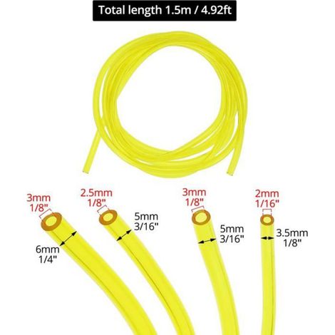Tuyaux Essence Lot de 4 - 4 Dimensions:2x3.5mm 2.5x5mm 3x5mm 3x6mm Longueur1.5m Pour Tronçonneuses Soufflantes Tondeuses à Gazon (1/5)