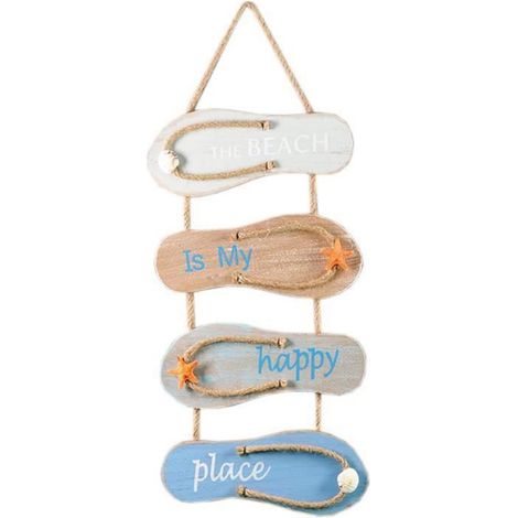 Ornement Mural - Plaque Bois Tongs - Thème Plage - 53x22 cm - Décoration Intérieure (1/5)