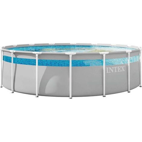 Kit Piscine hors sol tubulaire INTEX - Prism Frame Clear Window - 488 x 122 cm - Ronde (Pompe, bâche, tapis sol, échelle) - 26730ND