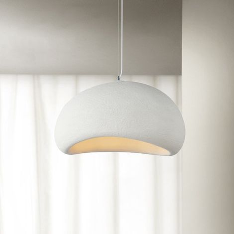 Axhup – Lustre suspension industrielle E27 – Ciment texture créatif – 20cm pour cuisine, salon, chambre – Luminaire moderne blanc