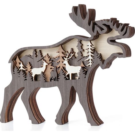 Décoration en bois sculpté en forme de cerf, figurine animale, sans éclairage (1/5)